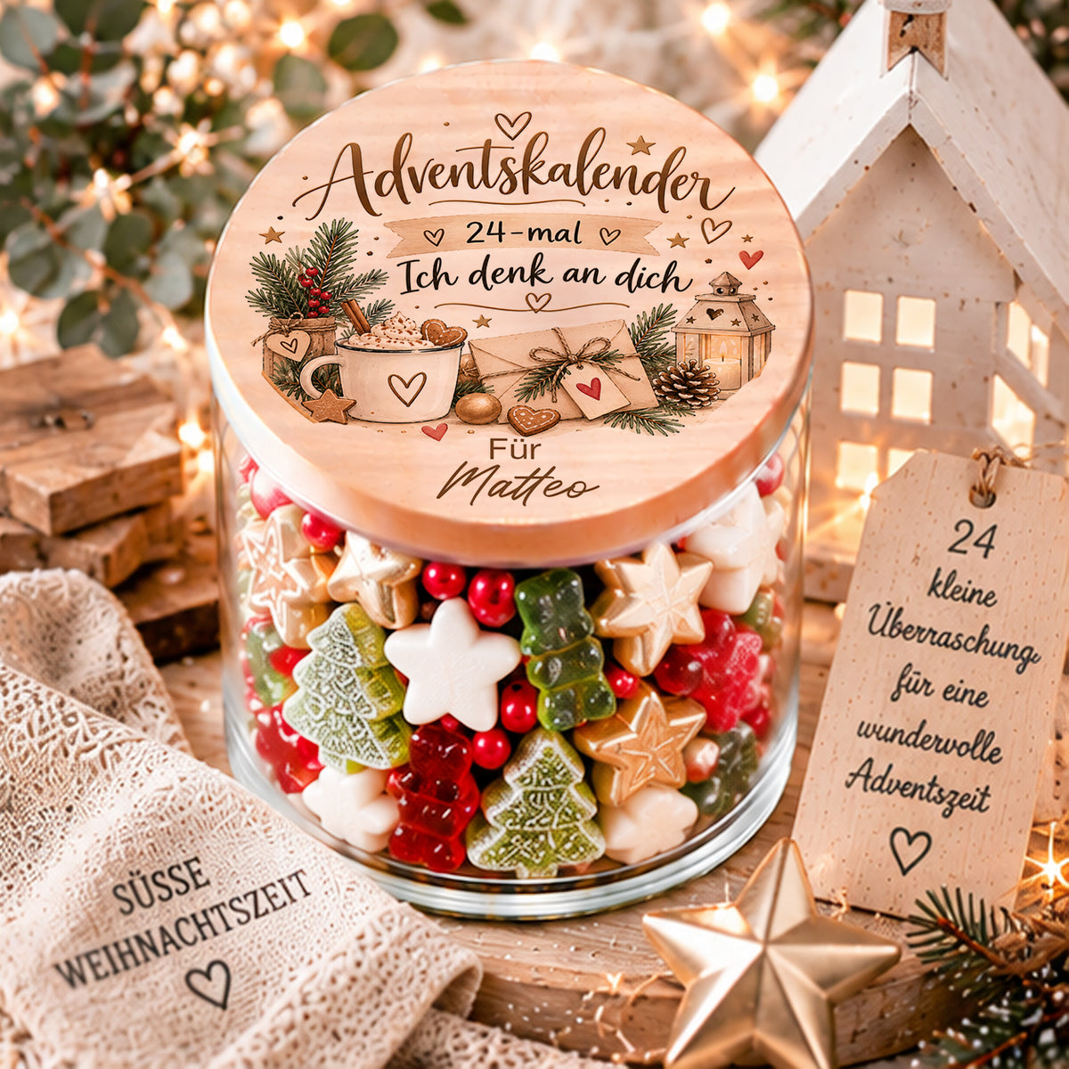 Personalisierter Adventskalender 24-mal Ich denk an dich mit Name