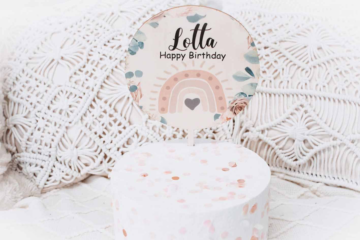 Caketopper Regenbogen rosa pastell