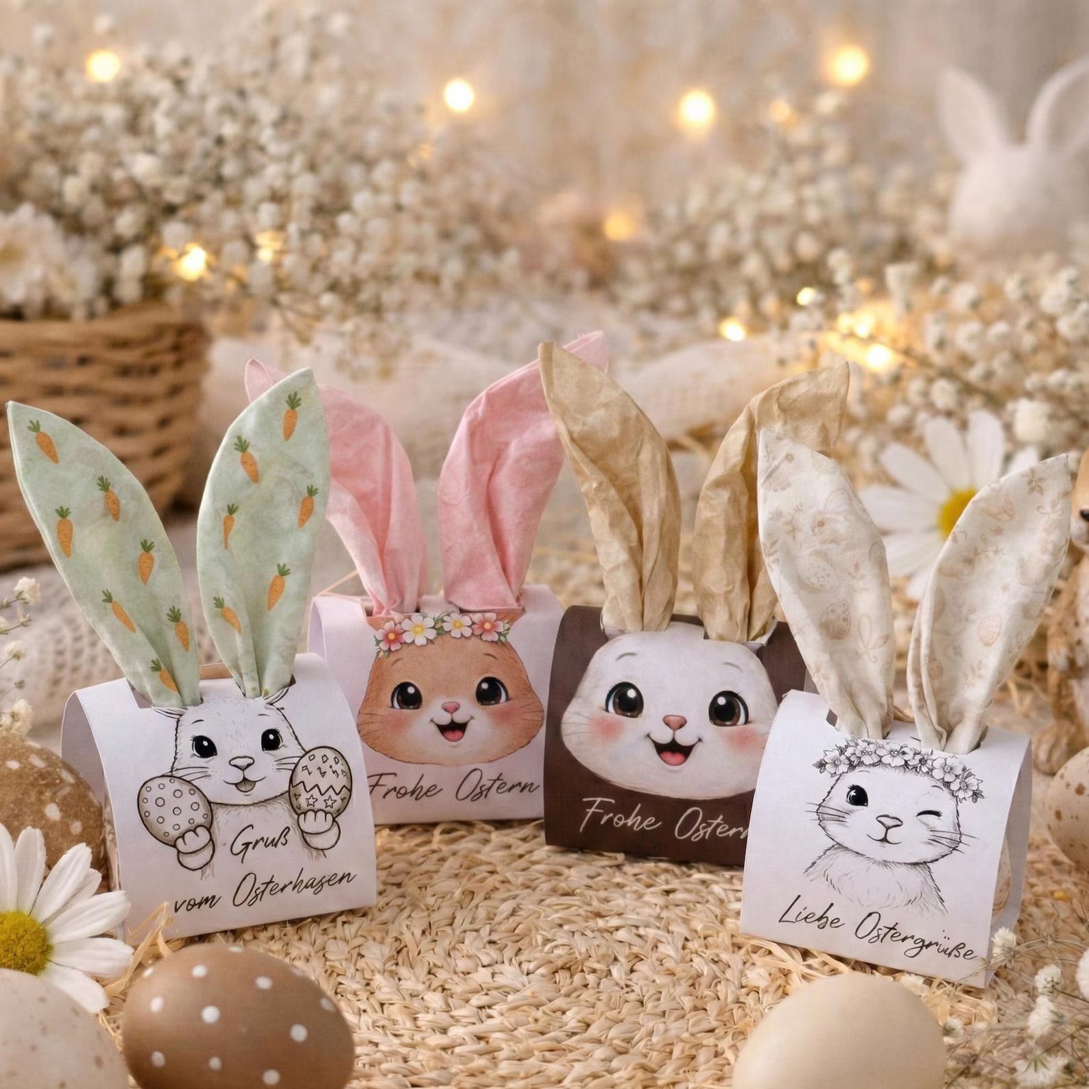 Ostern Druckvorlage Osterhasen Banderolen Serviettenhase DIY Ostergrüße Verpackung für Schokolade Oster Mitbringsel Ostergeschenk Download