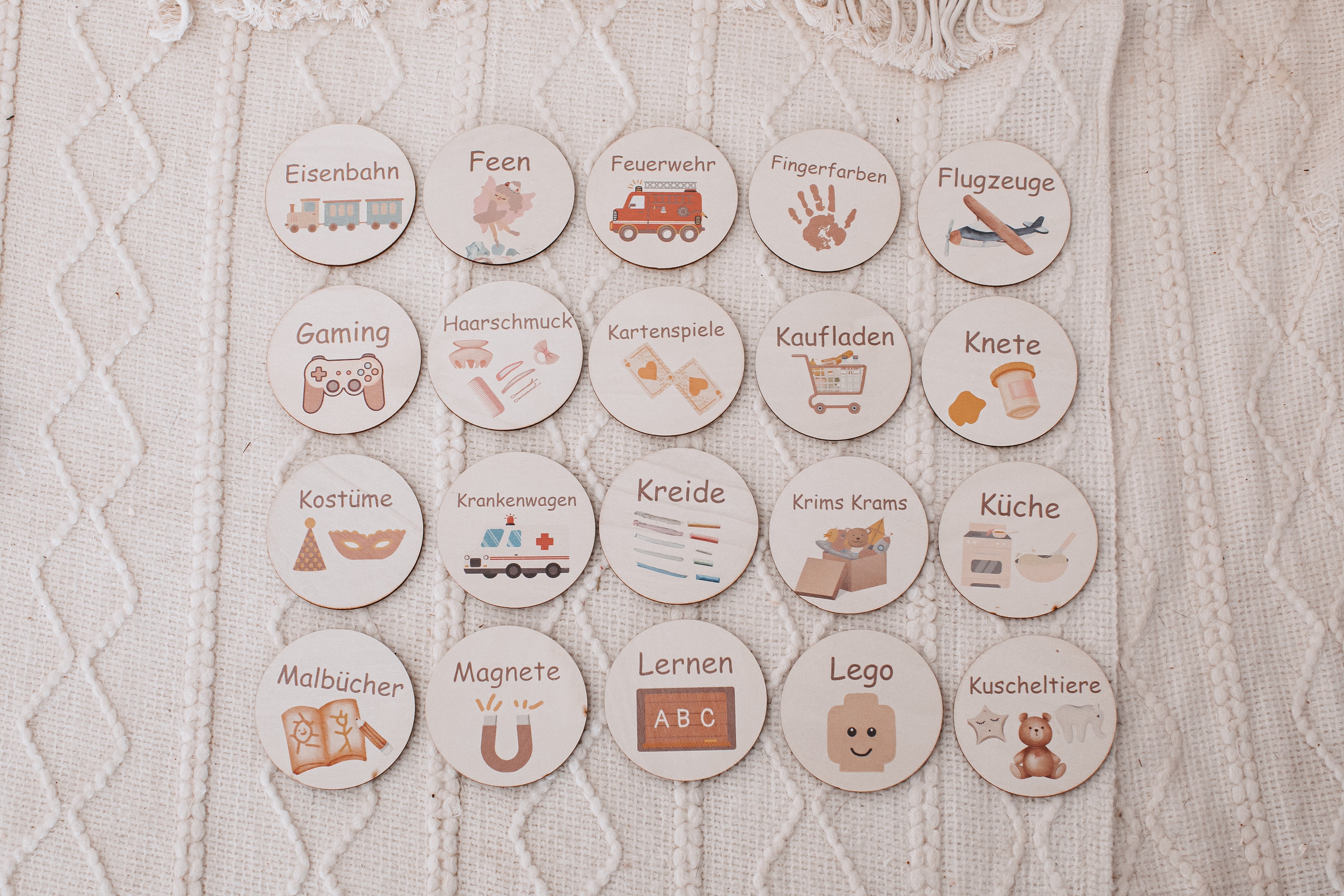 Holzetiketten Spielzeug Meerestiere bis Schiffe