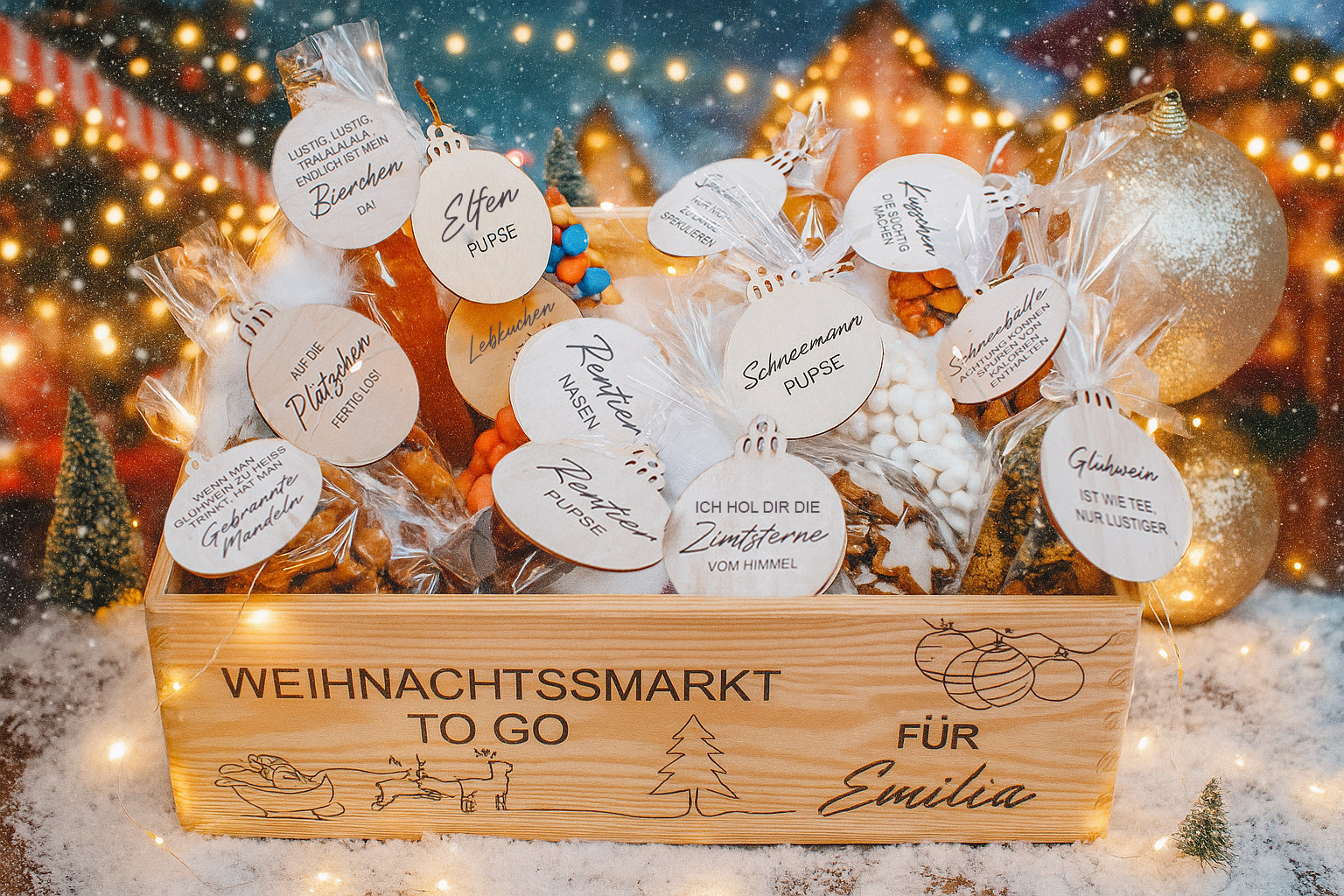 Weihnachtsmarkt To Go – personalisierte Box & Holzanhänger