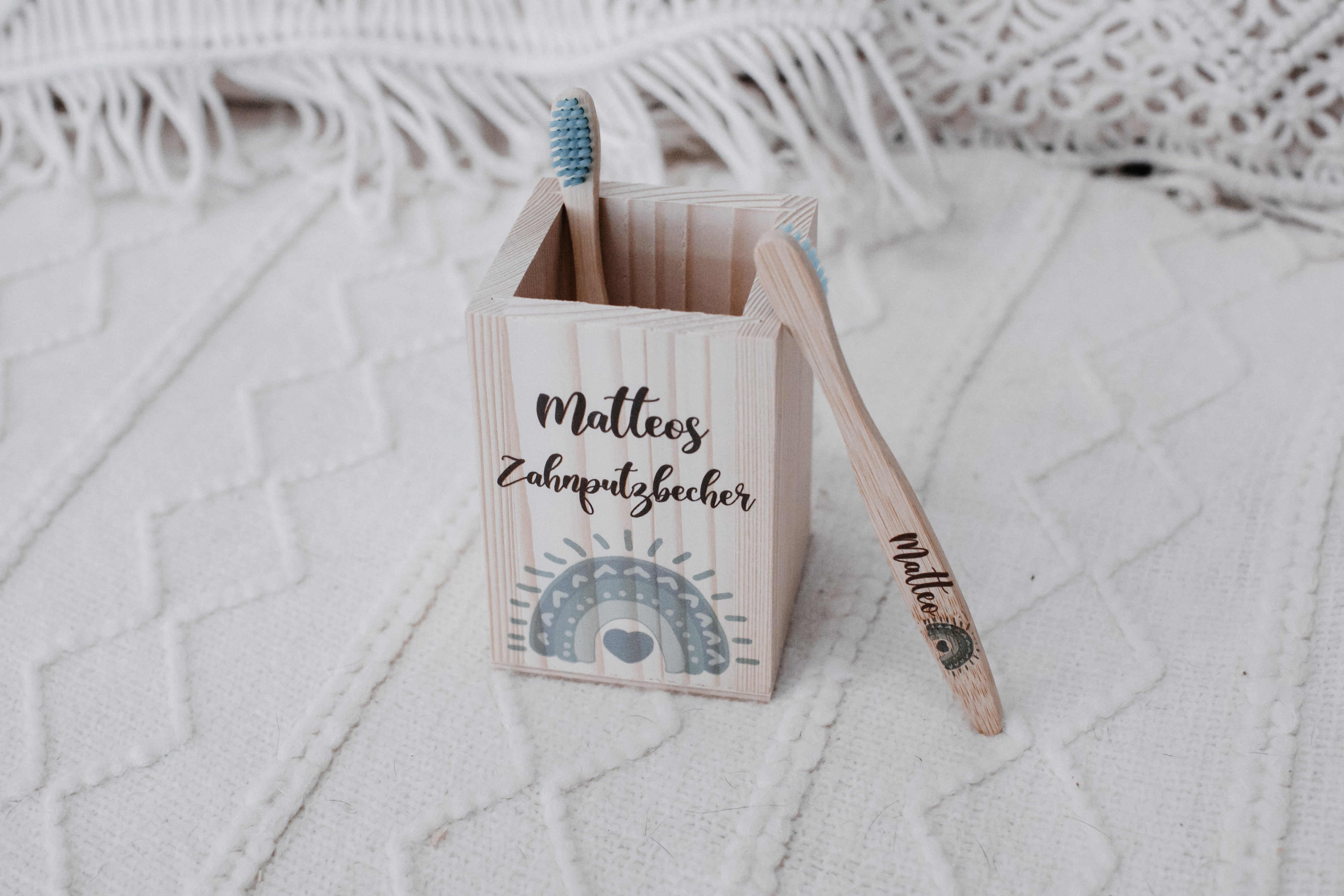 Zahnputzbecher Regenbogen blau