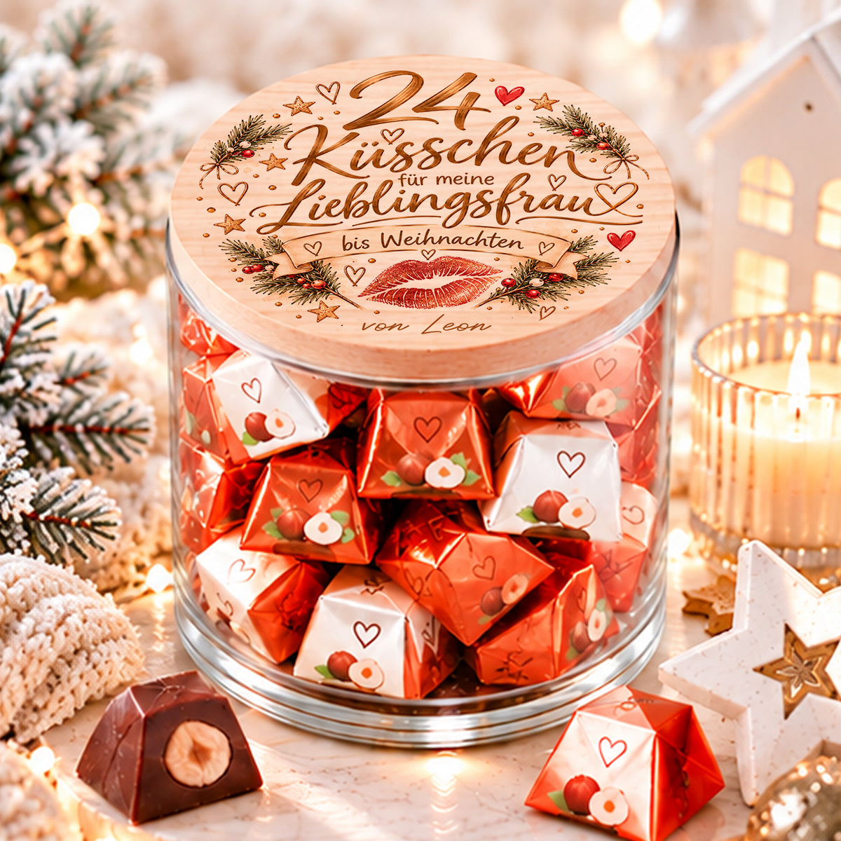 Personalisierter Adventskalender für Frauen mit 24 Küsschen für meine Lieblingsfrau