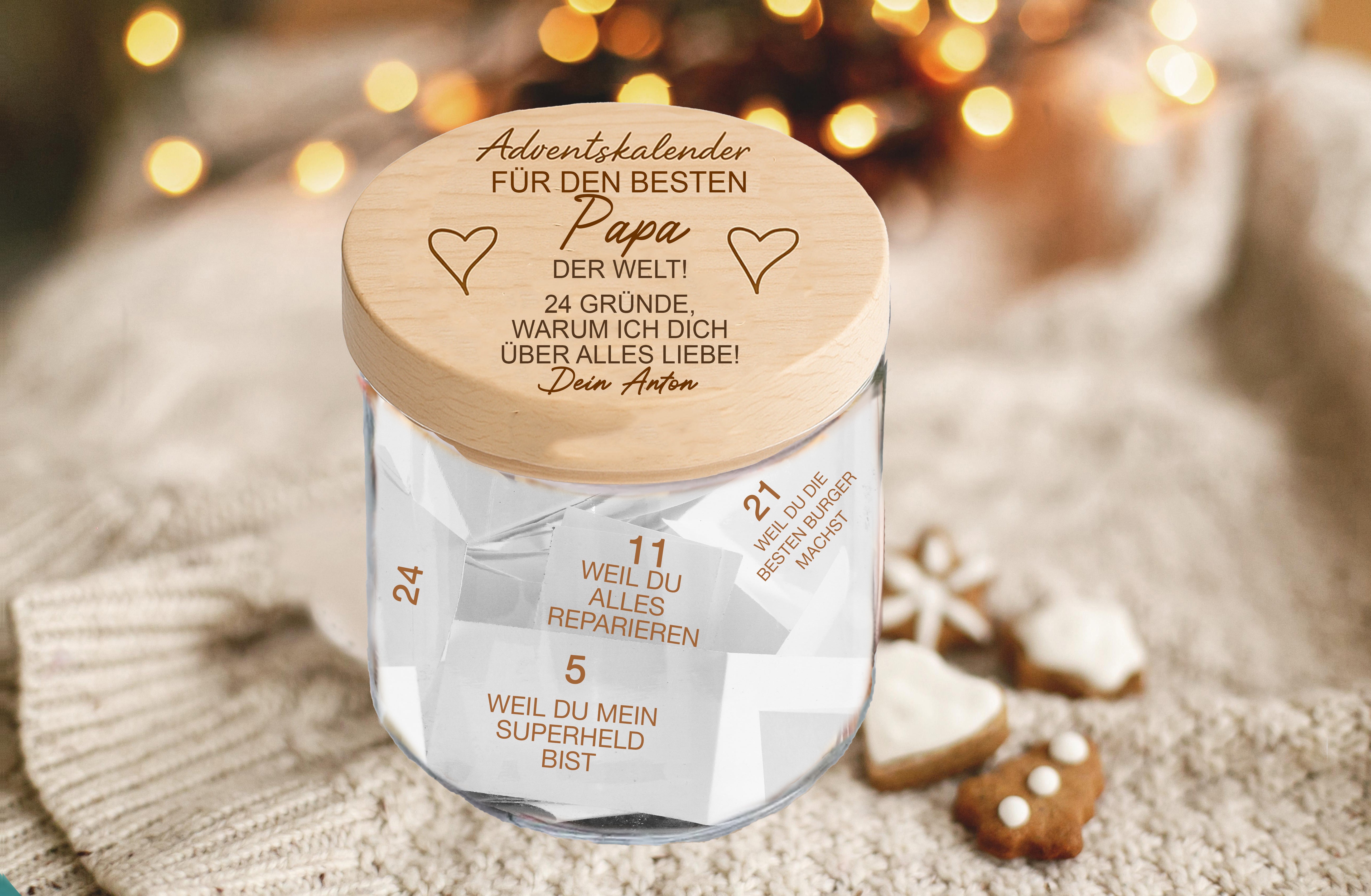 Adventskalender bester Papa der Welt - Adventskalender im Glas personalisertes Vorratsglas