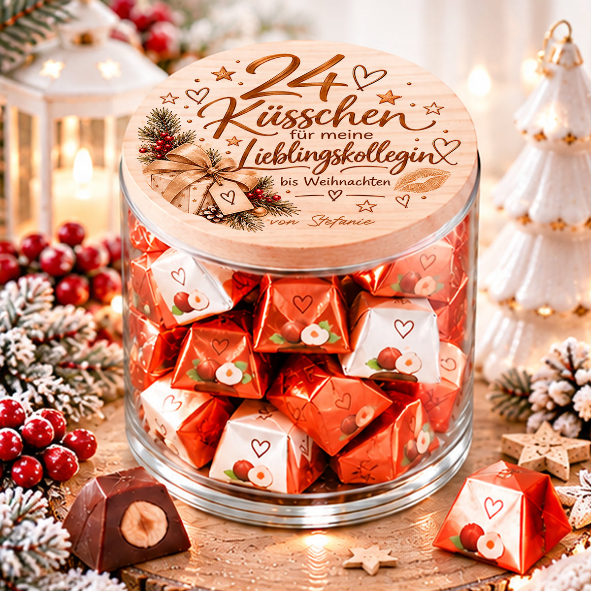 Personalisierter Adventskalender für Kollegin mit 24 Küsschen für meine Lieblingskollegin