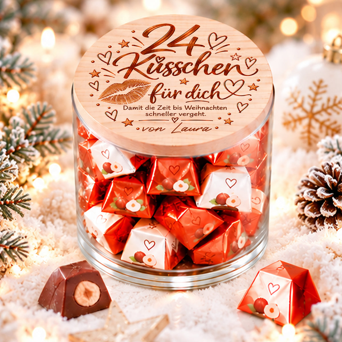 Personalisierter Adventskalender für Freund mit 24 Küsschen für dich und Namensangabe
