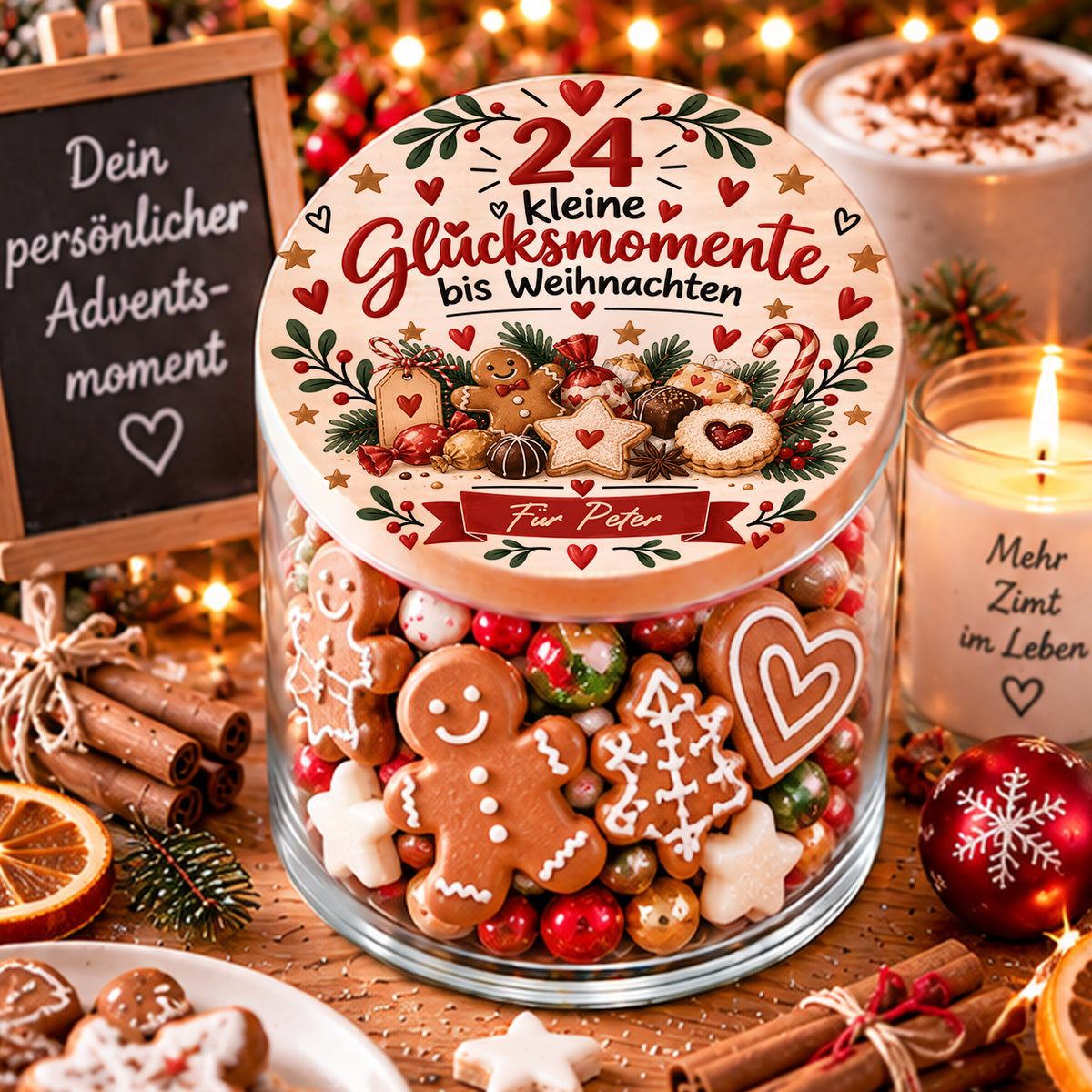 Personalisierter Adventskalender 24 kleine Glücksmomente bis Weihnachten mit Name