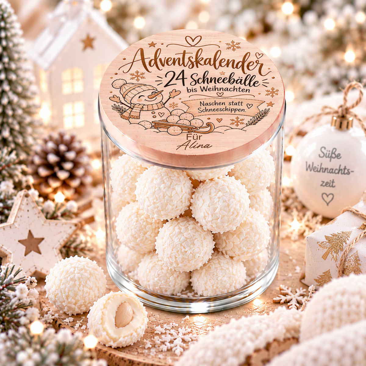 Personalisierter Adventskalender 24 Schneebälle bis Weihnachten