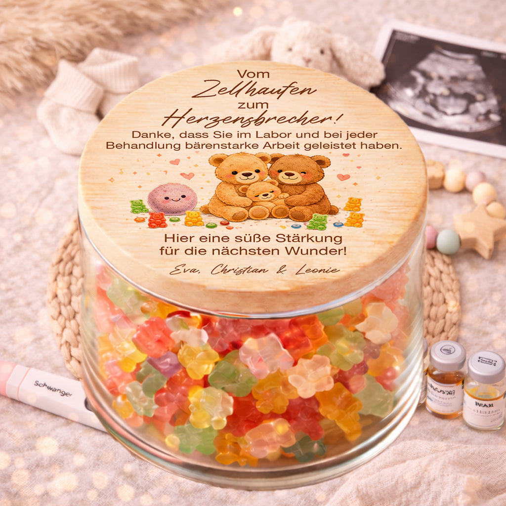 Danke Geschenk Kinderwunschklinik Vorratsglas personalisiert Zellhaufen Herzensbrecher IVF Geschenk