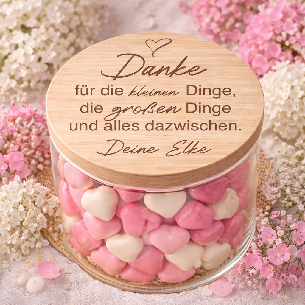 Personalisiertes Glas Danke für die kleinen und großen Dinge