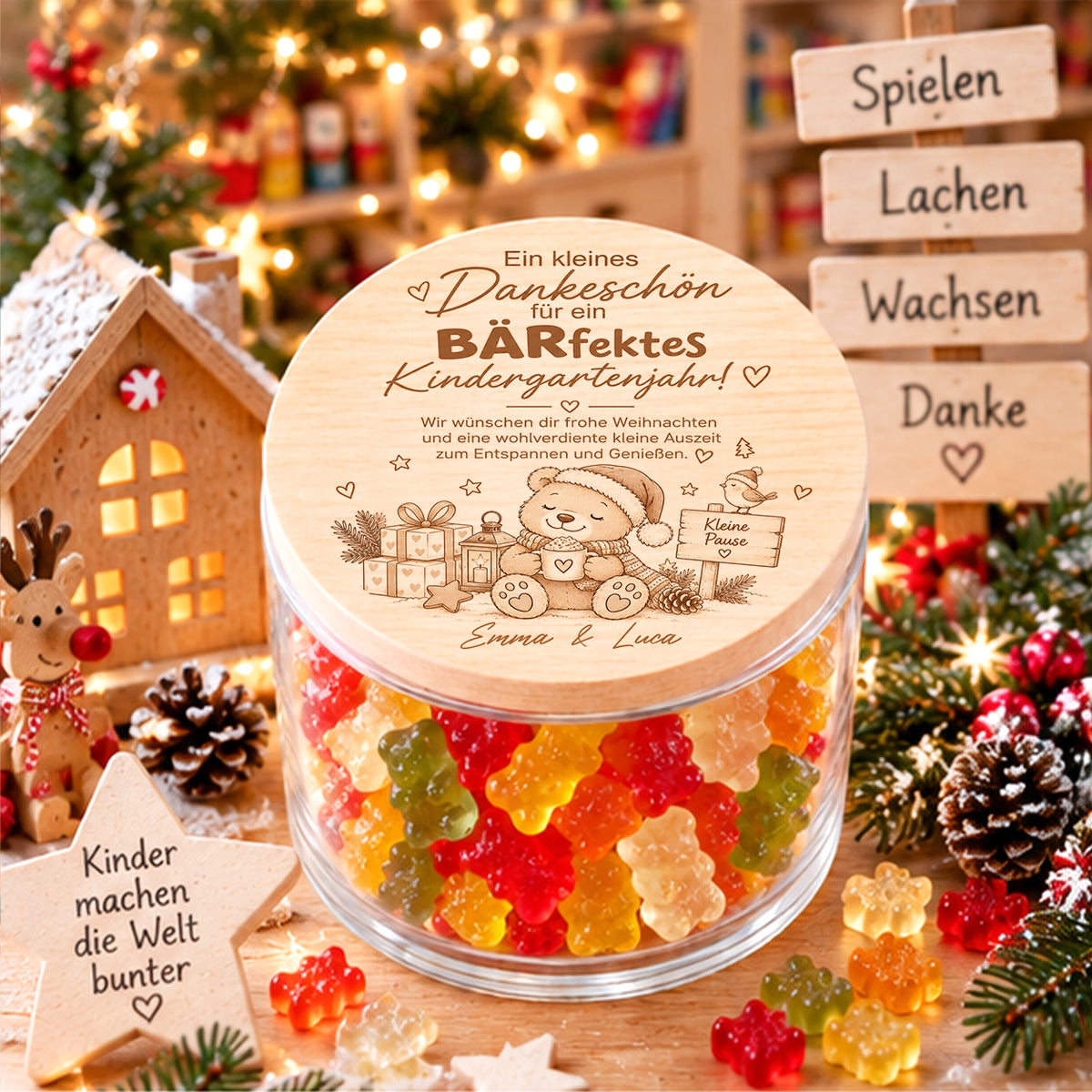 Personalisiertes Dankeschön für Erzieherin zu Weihnachten mit BÄRfektes Kindergartenjahr und Namen