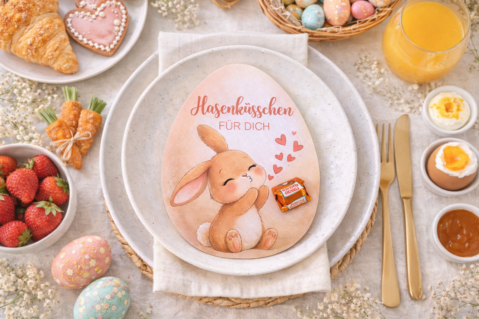 Hasenküsschen Ferrero Küsschen Druckvorlage Ostergeschenk zum Download Osterei mit Hase zum Ausdrucken Mitbringsel Ostern DIY Gastgeschenk