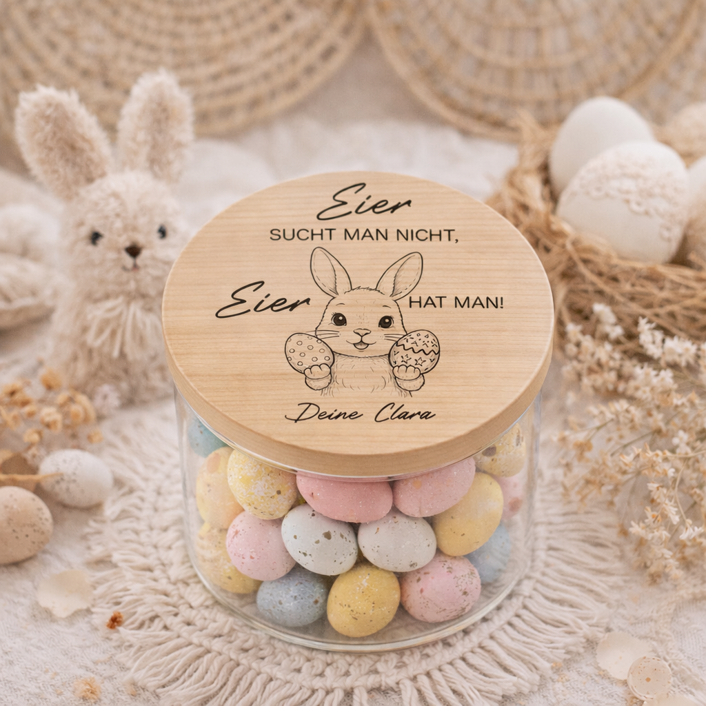 Geschenkidee Ostern – Glas mit Name und Osterhasen Motiv