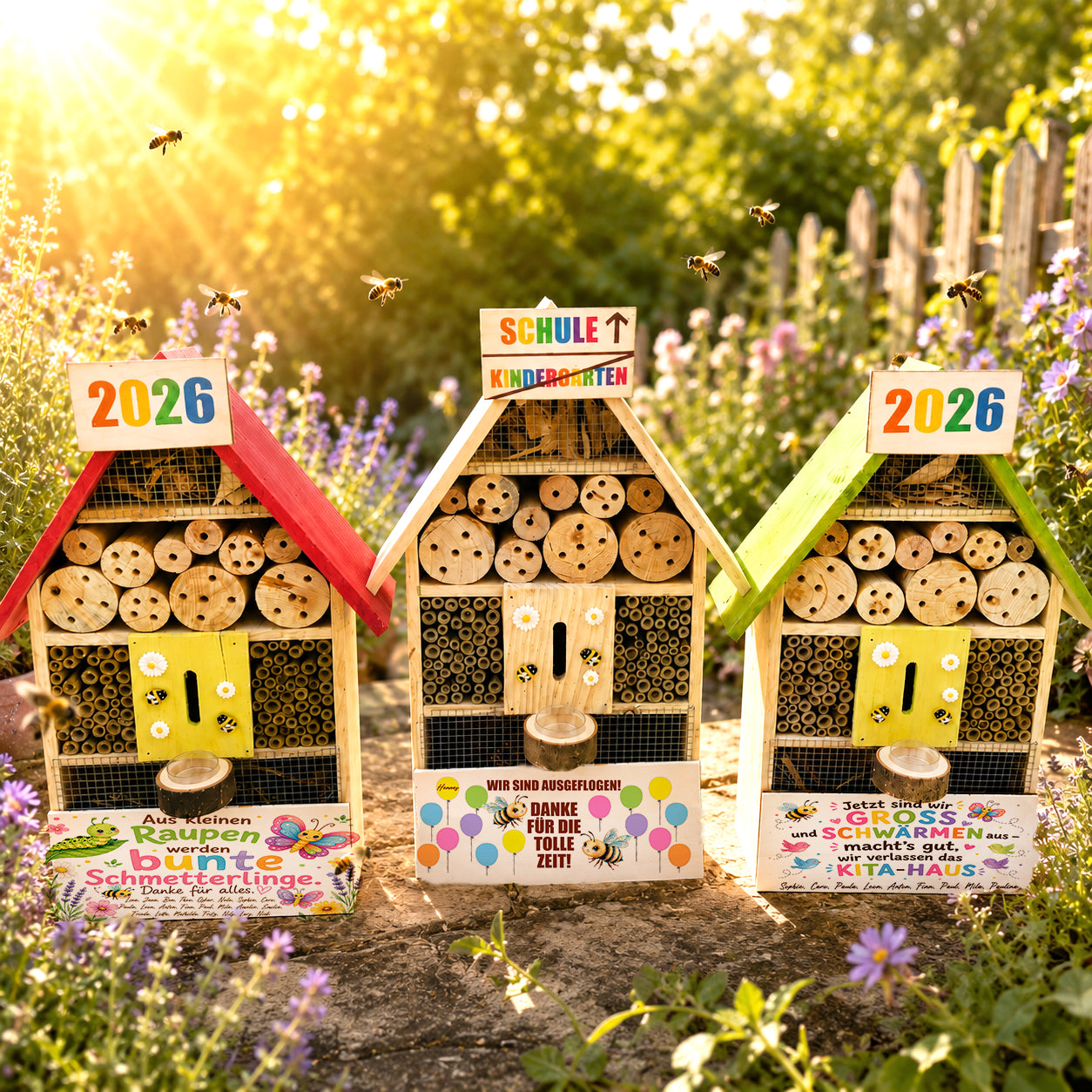 XXL Insektenhotel personalisiert mit Kindernamen – Kita Abschiedsgeschenk für Erzieherin & Kindergarten | Nachhaltiges Gruppengeschenk 2026