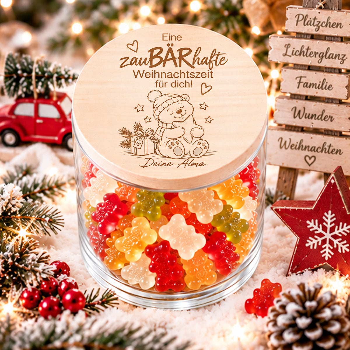Kleines Weihnachtsgeschenk personalisiert mit Bärenmotiv und Wunschbeschriftung