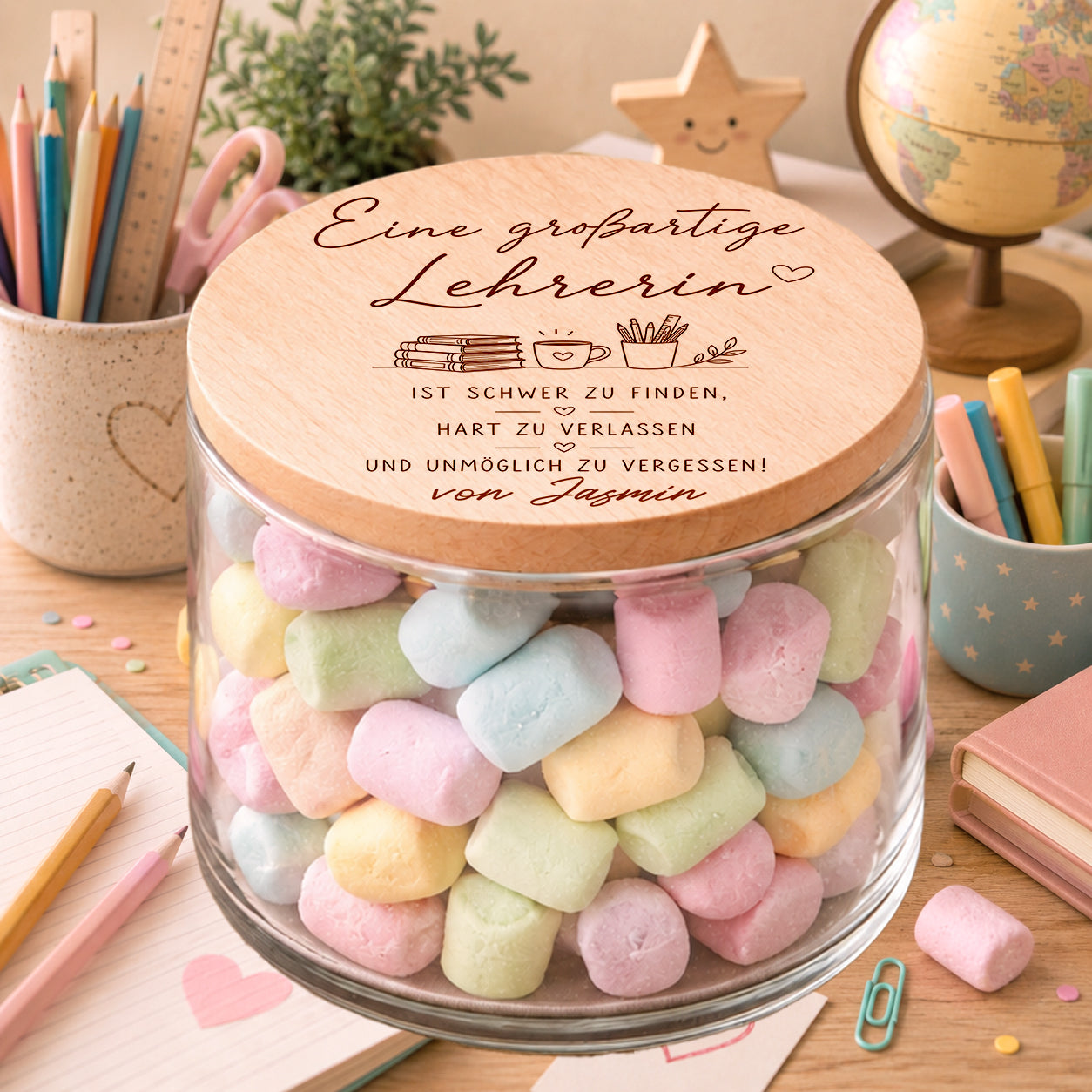 Personalisiertes Lehrerin Geschenk im Vorratsglas mit emotionaler Gravur als Abschiedsgeschenk für Lehrerinnen