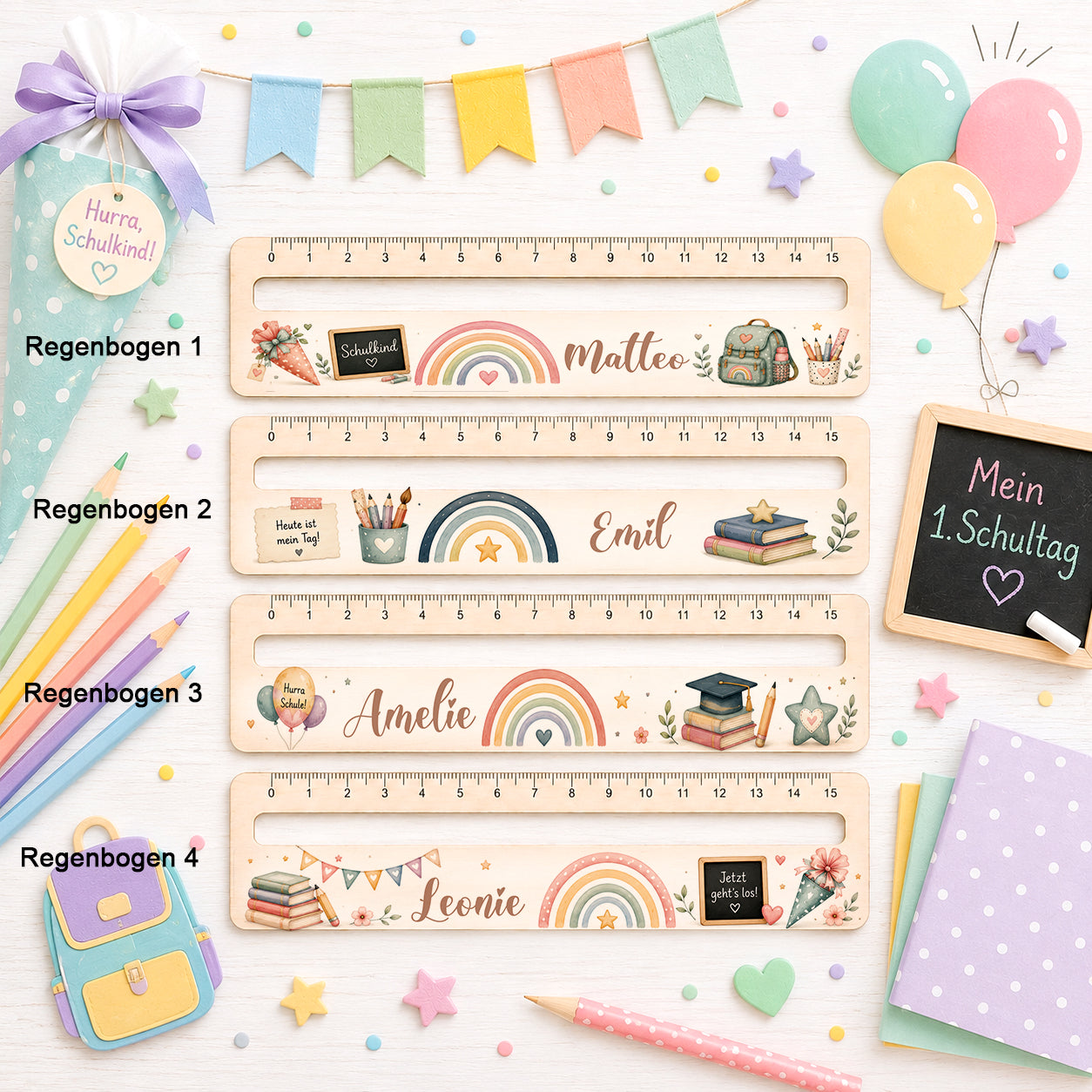 Personalisierte Lesehilfe zur Einschulung mit Name & Lineal aus Holz – Geschenk für Schulanfänger