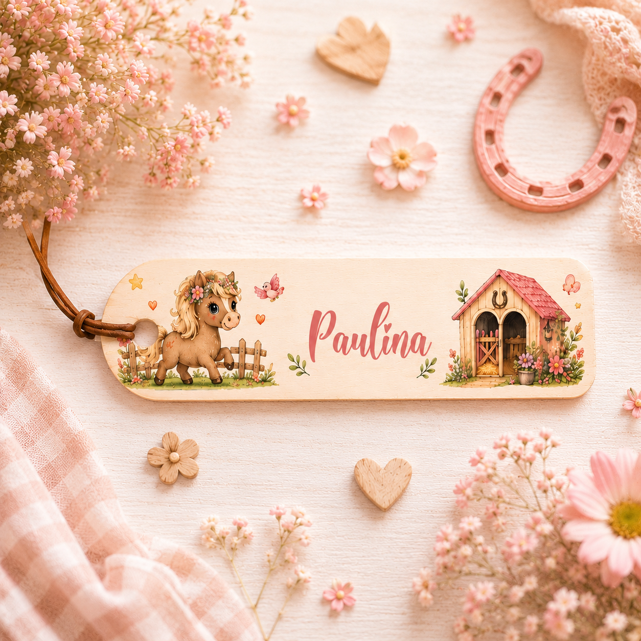 Personalisiertes Holz-Lesezeichen mit Pferde-Motiv und Name. Liebevolles Geschenk für Schulkind, Erstleser und kleine Pferdeliebhaberinnen.