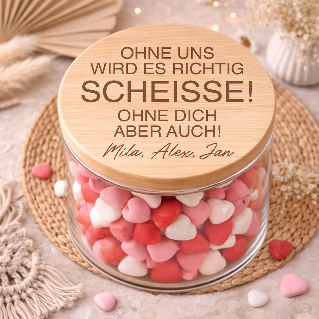 Lustiges Abschiedsgeschenk Kollegen Glas frecher Spruch personalisiert