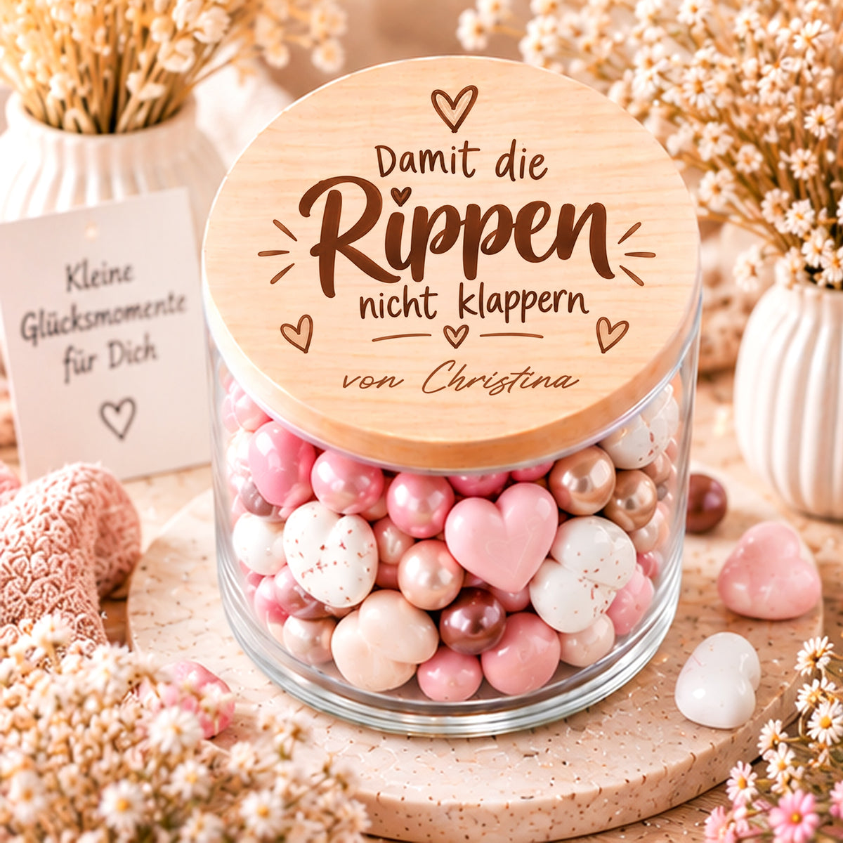 Witziges Geschenk zum Geburtstag – personalisiertes Vorratsglas mit Spruch Damit die Rippen nicht klappern