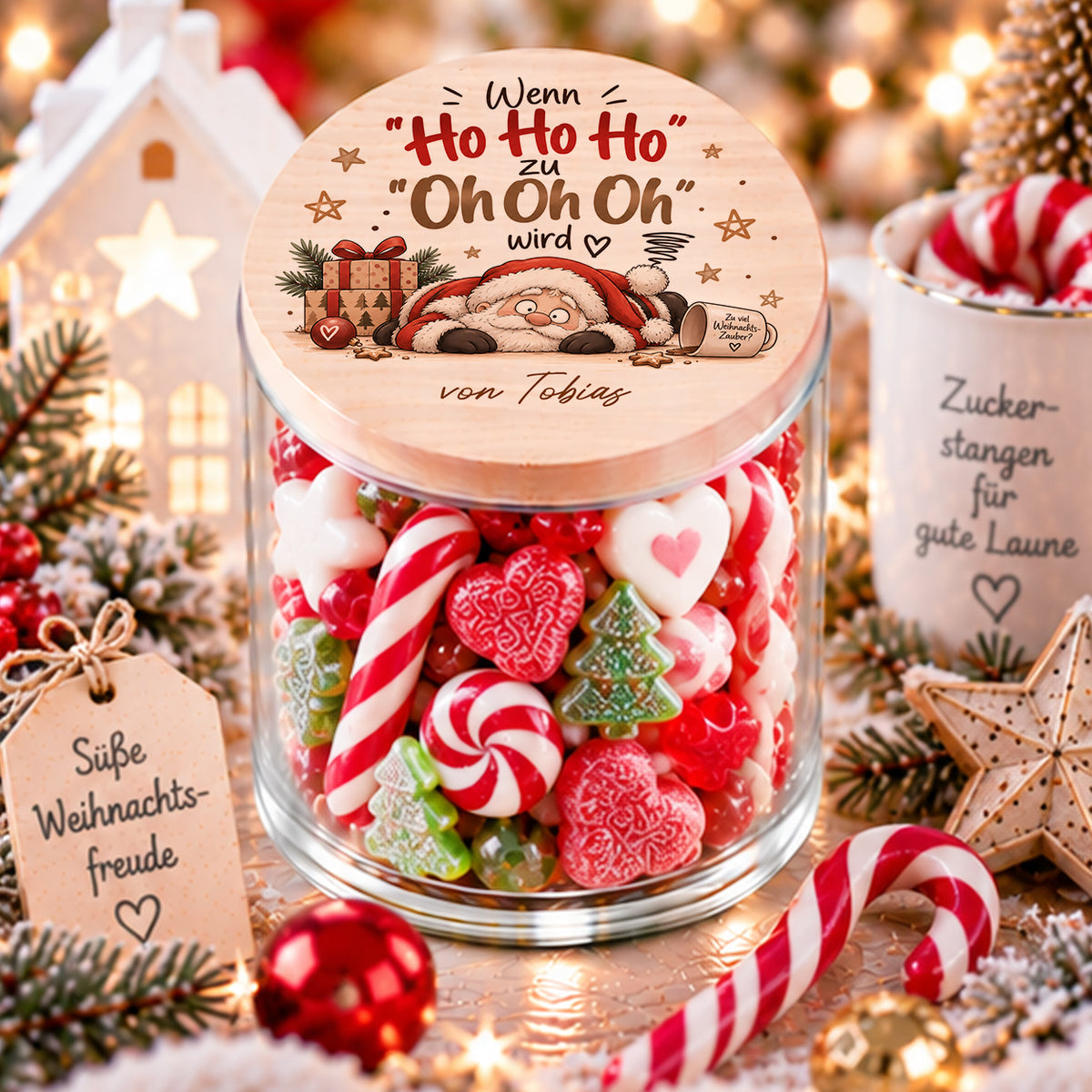Lustiges Weihnachtsgeschenk personalisiert – Vorratsglas mit Spruch Wenn Ho Ho Ho zu Oh Oh Oh wird und Name