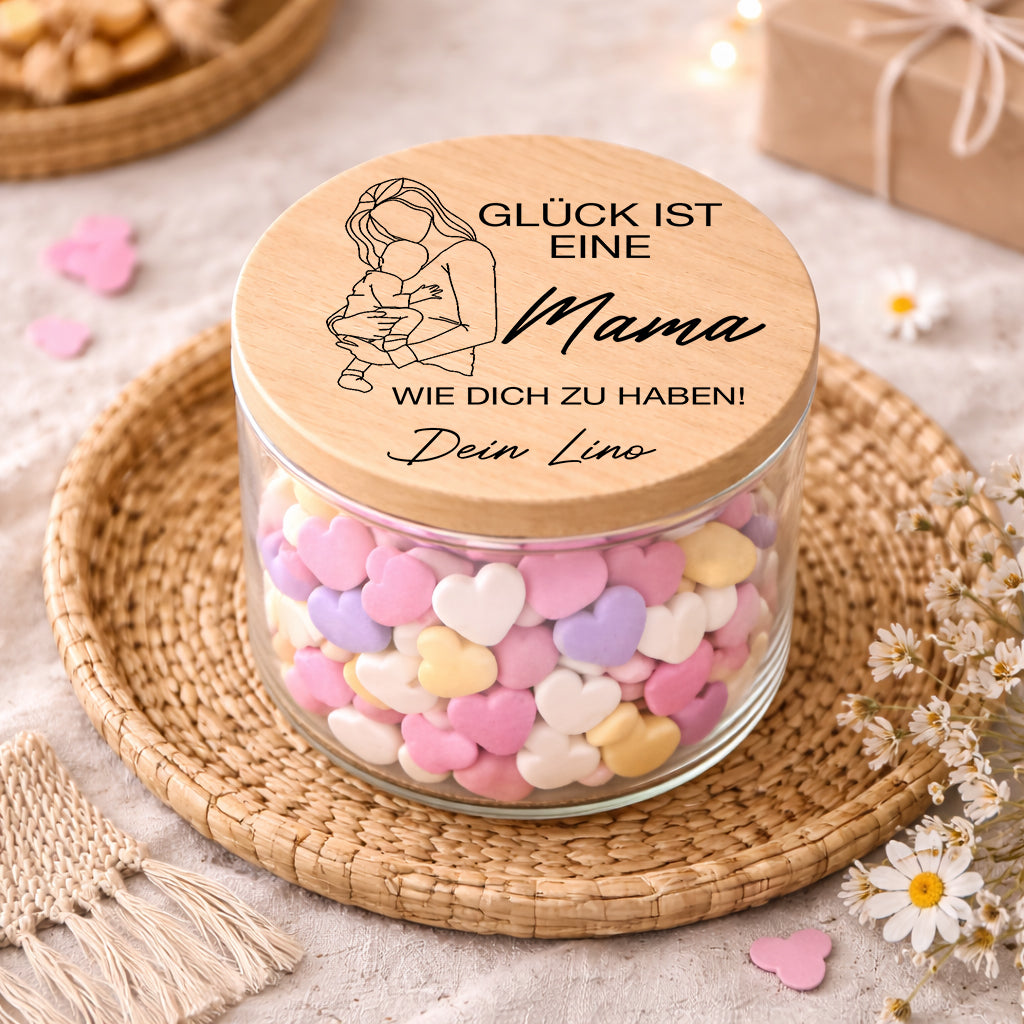 Personalisiertes Vorratsglas Mama Geschenk Glück ist eine Mama wie dich zu haben mit Name
