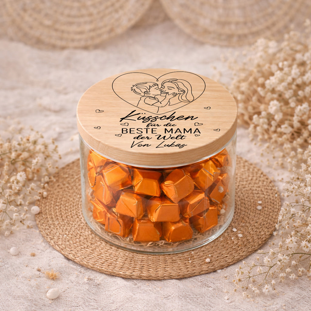 Mama Geschenk personalisiert – Küsschen für die beste Mama der Welt Muttertag Vorratsglas Ferrero Küsschen Mama Geburtstag Geschenk Idee