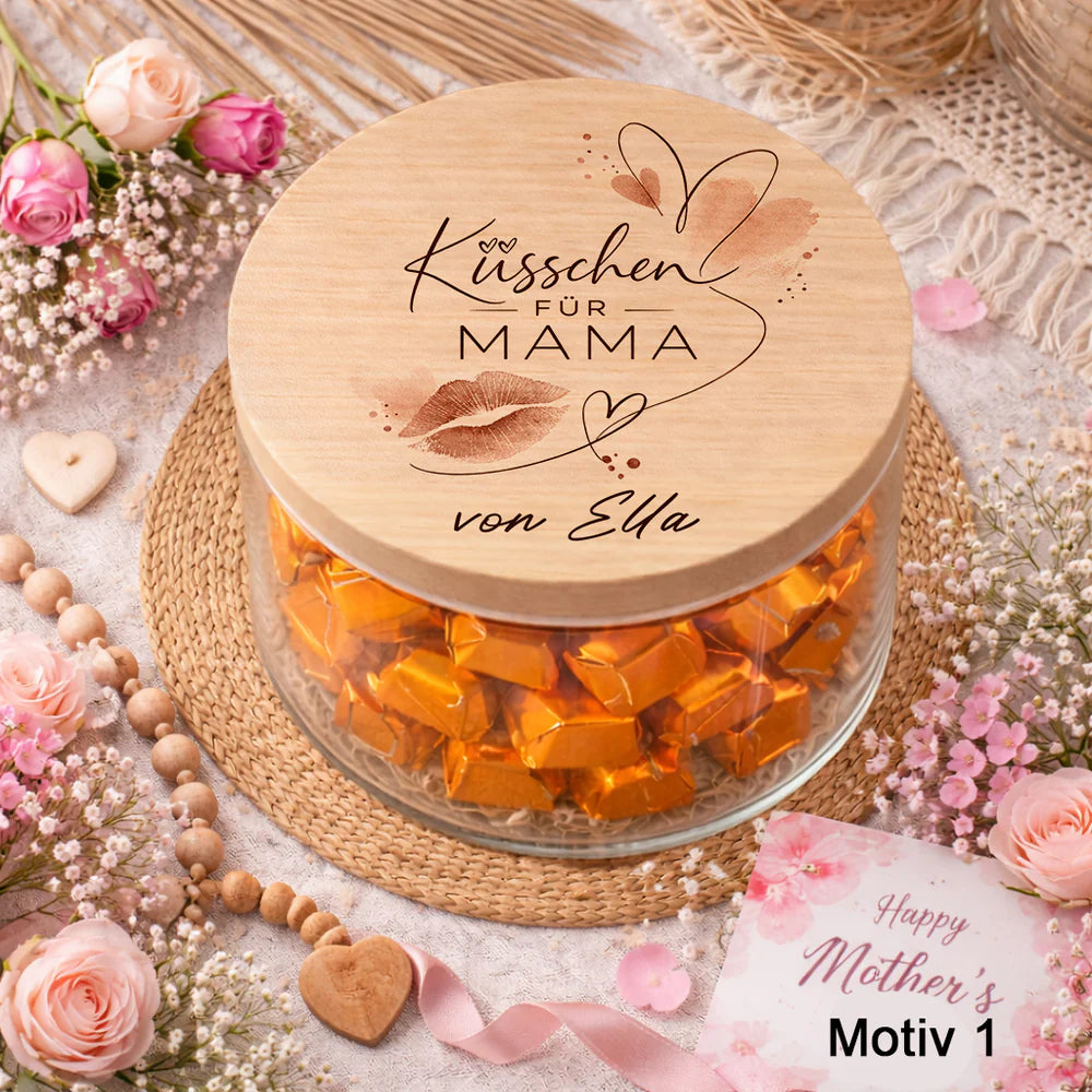 Mama Geschenk personalisiert – Vorratsglas Küsschen für Mama