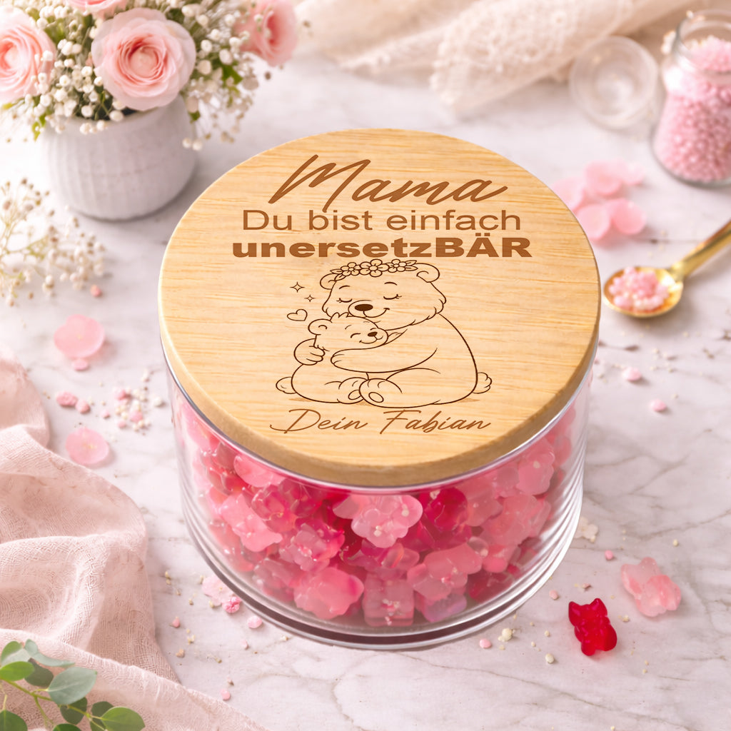 Personalisiertes Vorratsglas Mama mit Bärchen Motiv und Name – liebevolles Geschenk für Muttertag oder Geburtstag