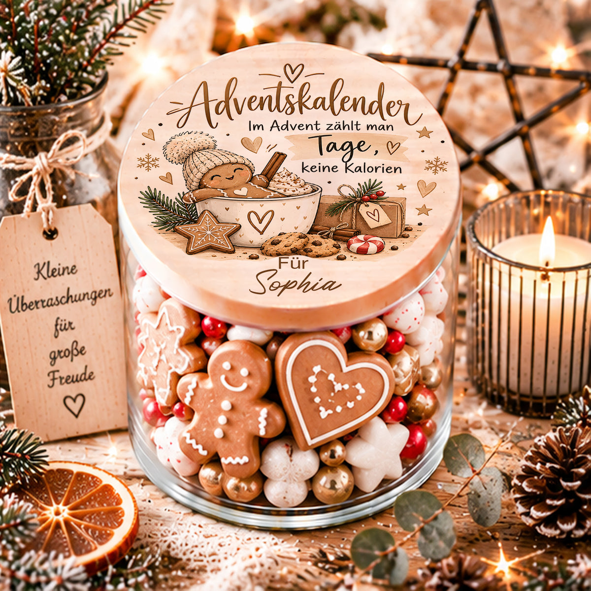 Personalisierter Nasch Adventskalender im Glas mit Name