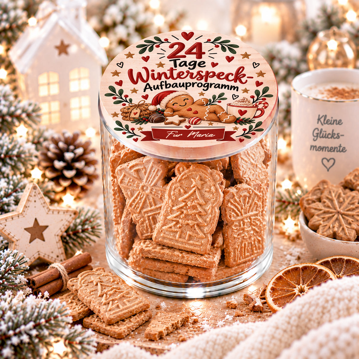 Personalisierter Adventskalender 24 Tage Winterspeck-Aufbauprogramm mit Wunschname