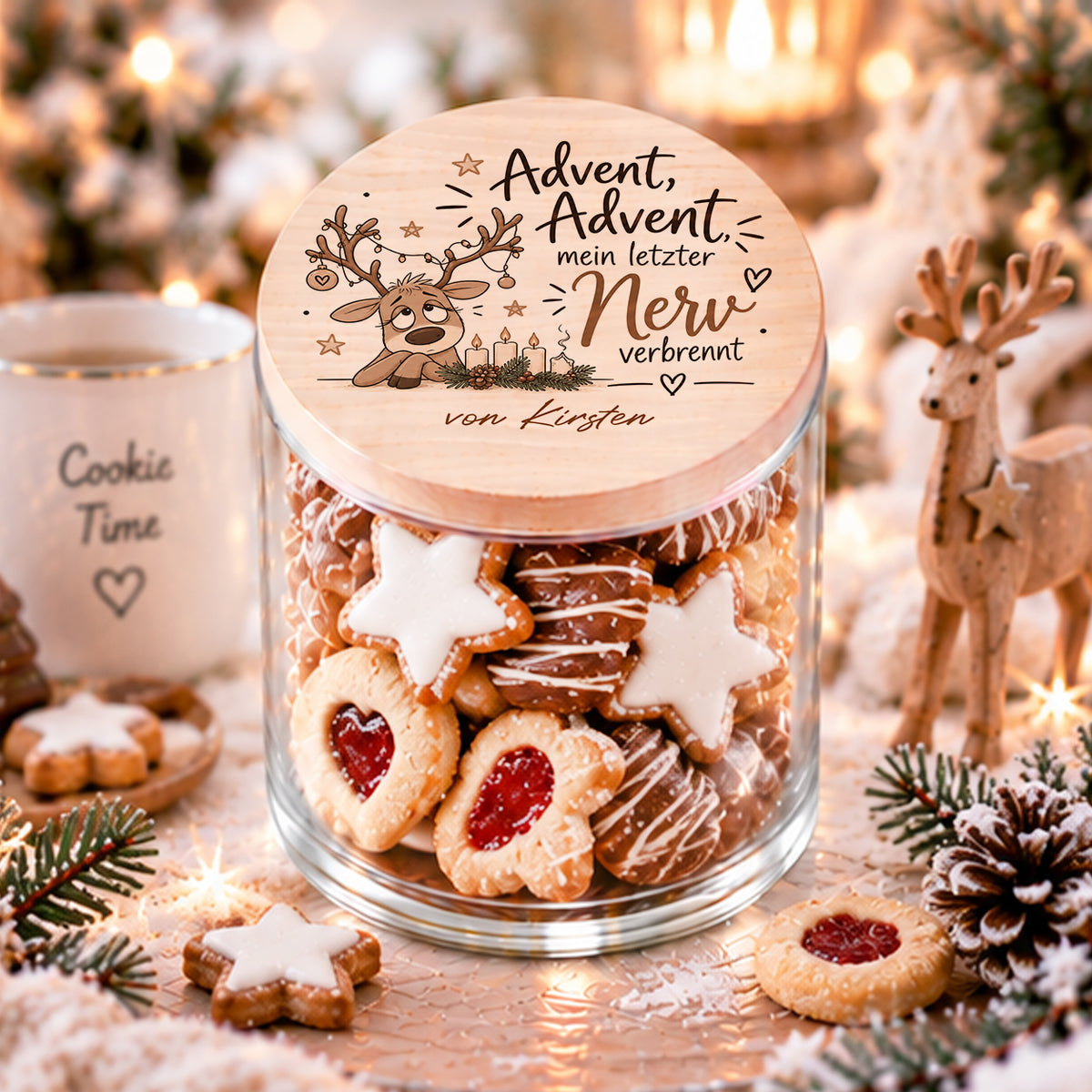 Personalisiertes Vorratsglas als Nervennahrung zu Weihnachten mit Spruch Advent Advent mein letzter Nerv verbrennt