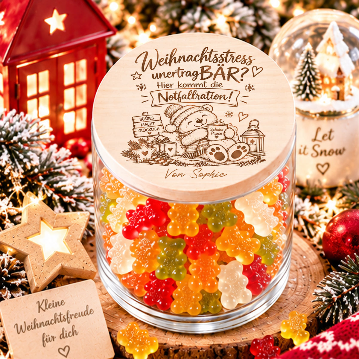 Personalisierte Nervennahrung zu Weihnachten mit lustigem Bärenmotiv