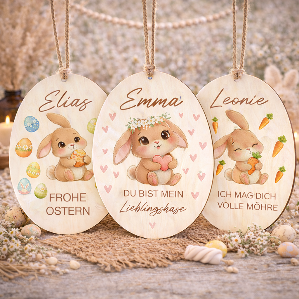 Osterei personalisiert aus Holz mit Name Osteranhänger Ostergeschenk Kinder Geschenke zu Ostern Deko
