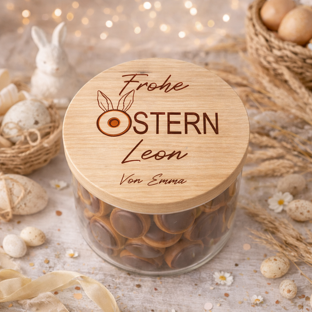Geschenk zu Ostern personalisiert Vorratsglas Frohe Ostern Geschenk zu Ostern Osterdeko nachhaltig Osternest Toffifee Ostergeschenk