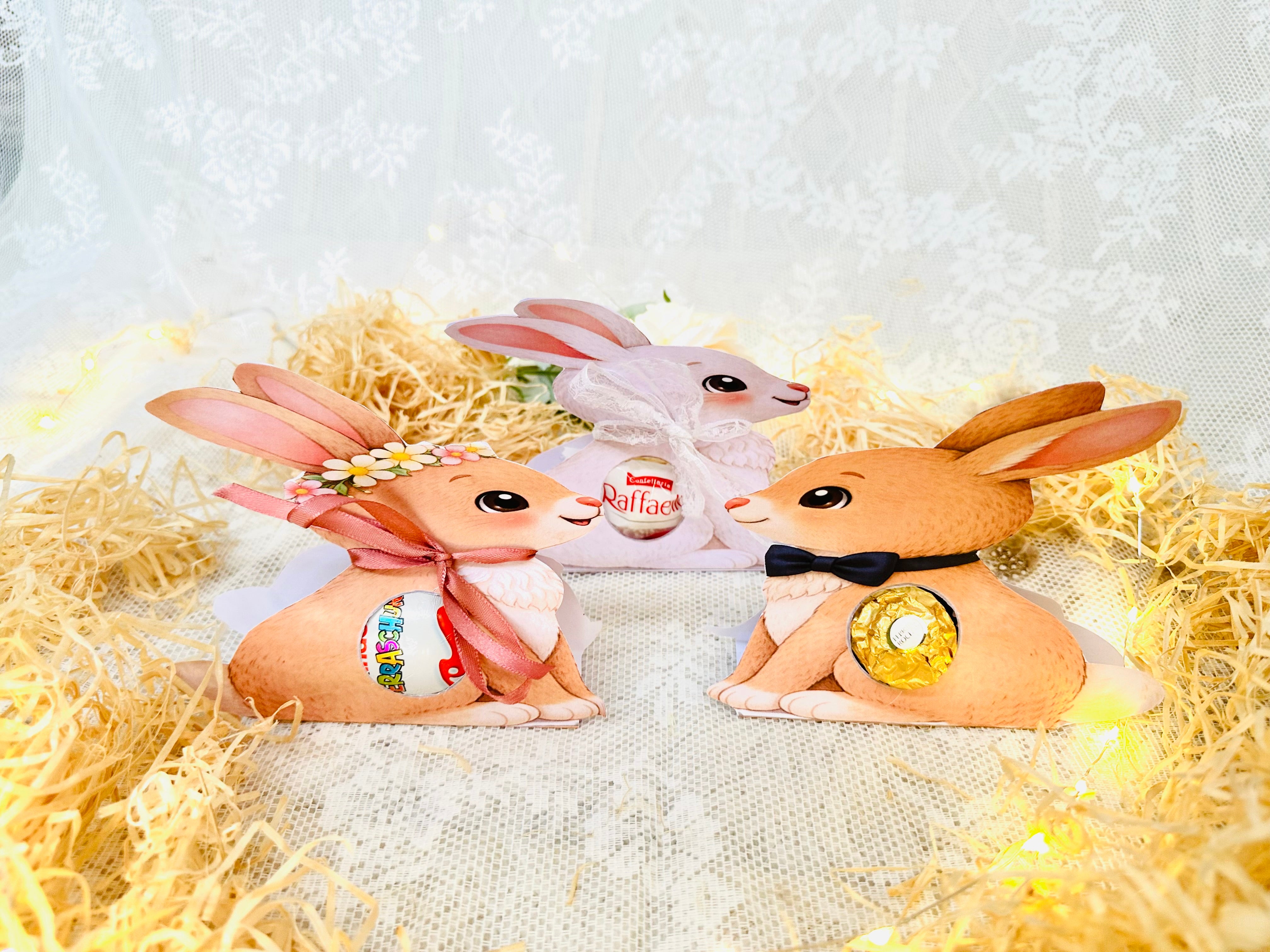 Druckvorlage Ostern Ferrero Küsschen Osterhase Geschenk Raffaello Rocher Kinder Überraschungsei Gastgeschenk Ostergeschenk Bastelvorlage