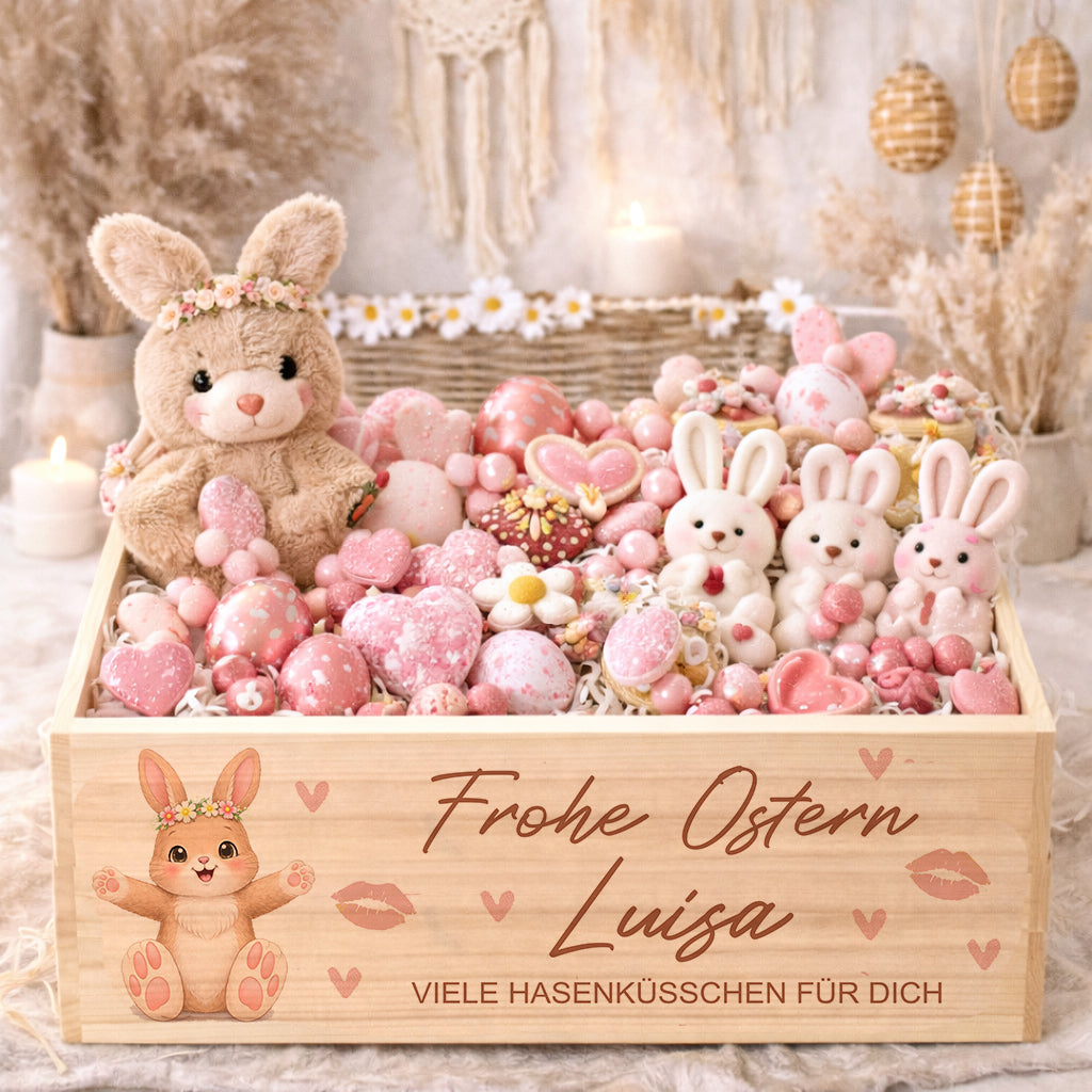 Personalisierte Osterkiste aus Holz mit Name Osternest Osterkorb Nachhaltiges Ostergeschenk für Kinder & Familie