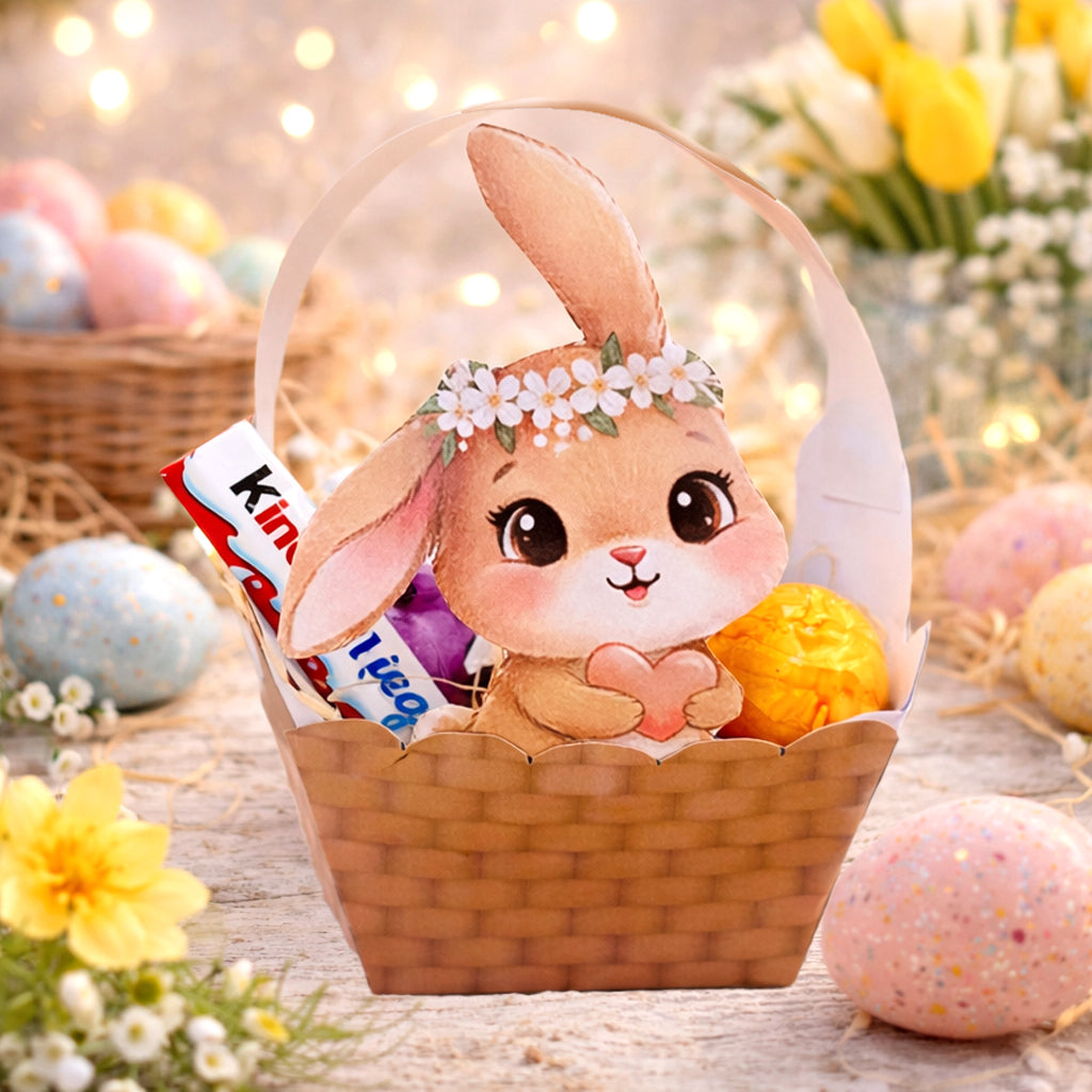 Druckvorlage Ostern Osterkörbchen Bastelvorlage PDF Osterkorb mit Hase zum Ausdrucken Ostergeschenk DIY Kinder Osterkorb Vorlage