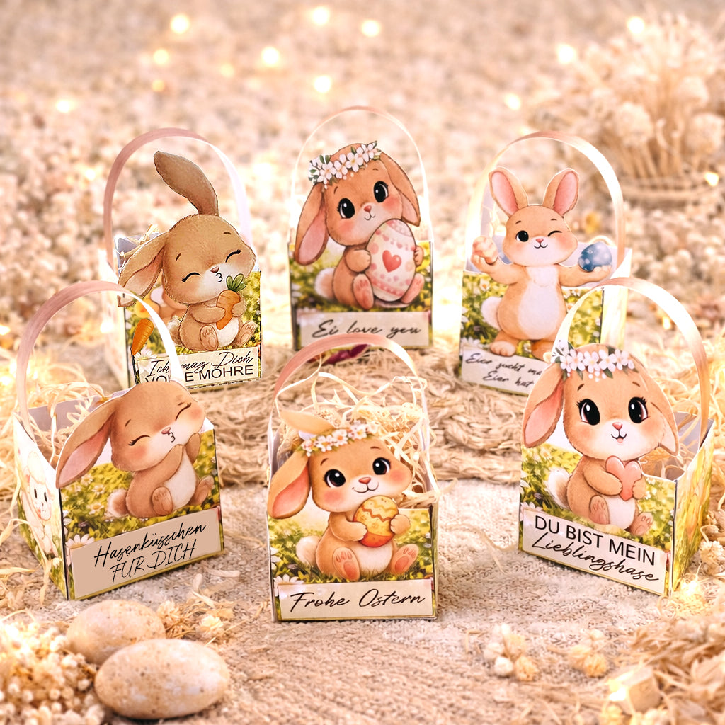 Osterkorb zum Ausdrucken Osterkorb Bastelvorlage Hasen Osterkörbchen DIY Papier Ostern Geschenk Kinder Druckvorlage Mitbringsel Gastgeschenk