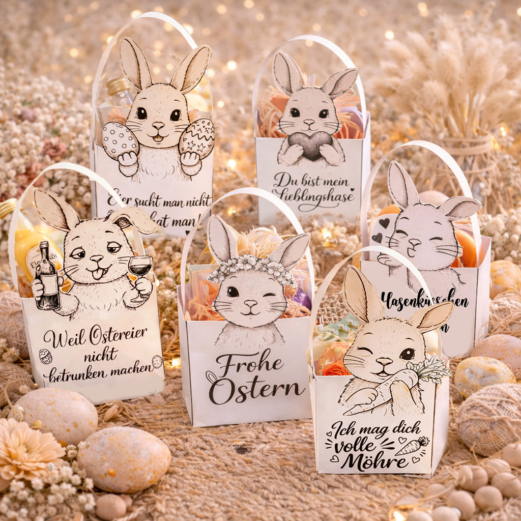 Osterkorb zum Ausdrucken Osterkorb Bastelvorlage Hasen Osterkörbchen DIY Papier Ostern Geschenk Kinder Druckvorlage Mitbringsel Gastgeschenk