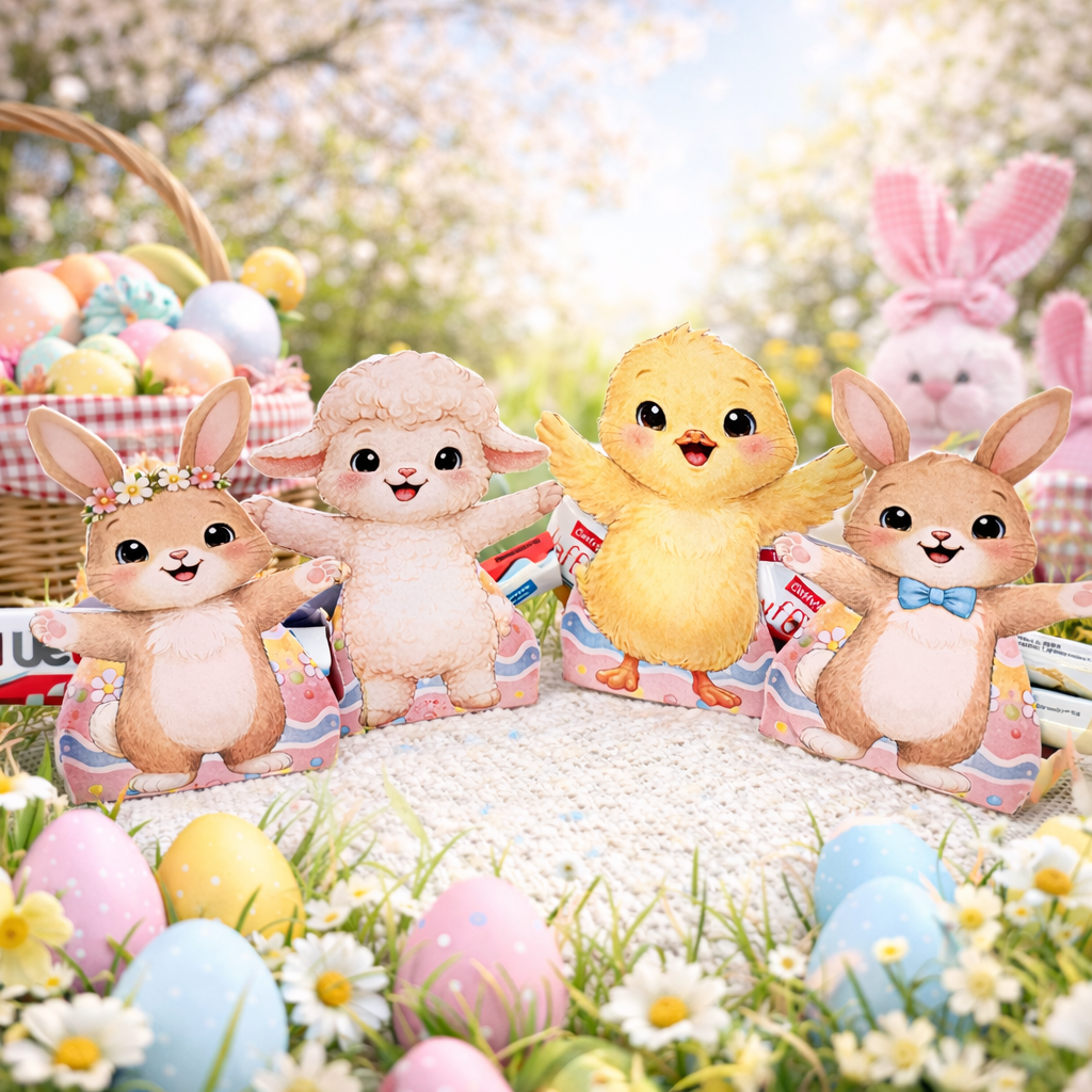 Ostern Druckvorlage Osterverpackung DIY Osterhasen Geschenkbox Ostergeschenk Kinder Osternest Bastelvorlage Osterkörbchen Oster Mitbringsel