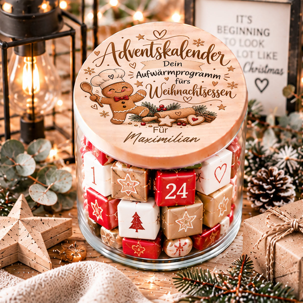 Lustiger personalisierter Adventskalender Aufwärmprogramm fürs Weihnachtsessen