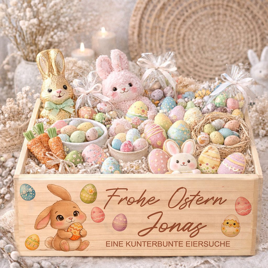 Personalisierte Osterkiste aus Holz mit Name Osternest Osterkorb Nachhaltiges Ostergeschenk für Kinder & Familie