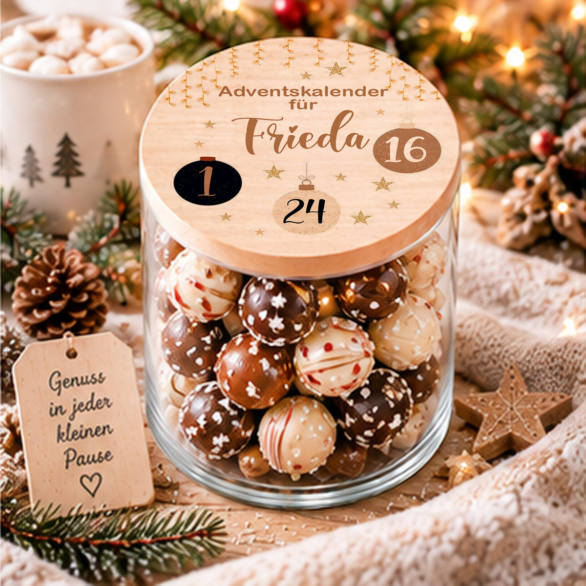 Personalisierter Adventskalender mit Name im Glas zum Selbstbefüllen