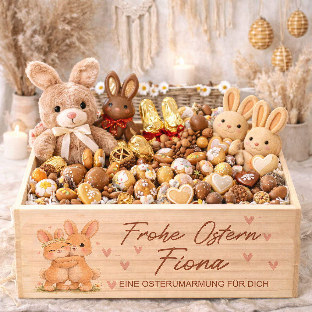 Personalisierte Osterkiste aus Holz mit Name Osternest Osterkorb Nachhaltiges Ostergeschenk für Kinder & Familie