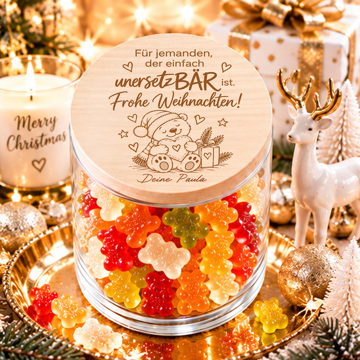 Personalisiertes Weihnachtsgeschenk mit Bärenmotiv und Spruch für jemanden der unersetzBÄR ist