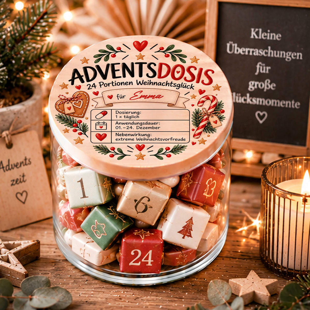 Personalisierter Adventsdosis Adventskalender mit 24 Portionen Weihnachtsglück