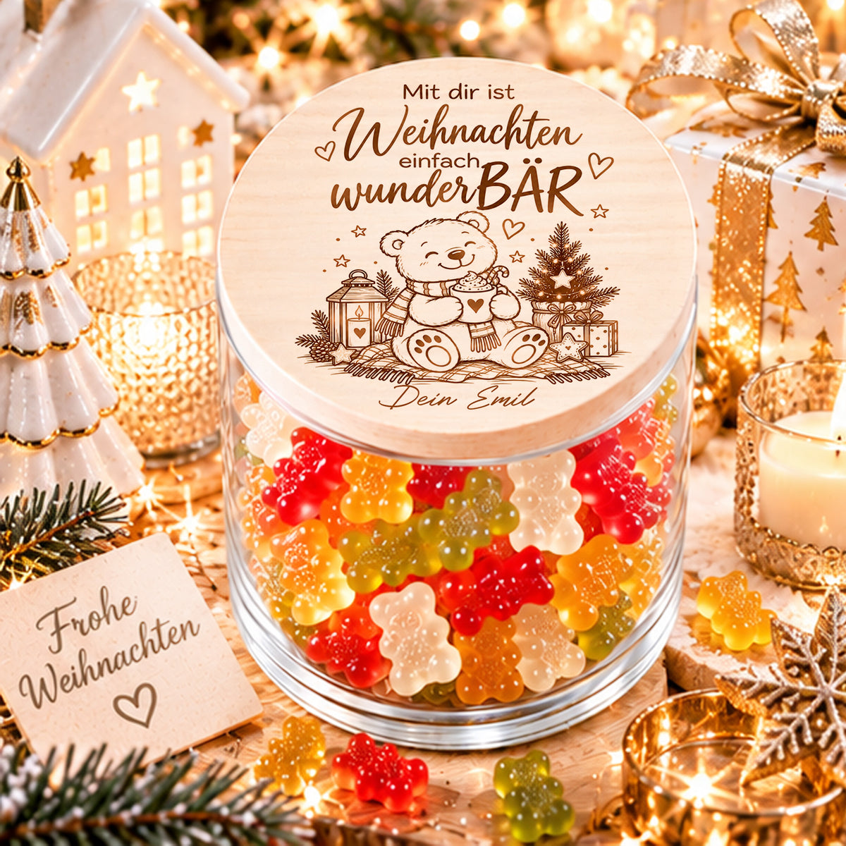 Persönliches Weihnachtsgeschenk mit Bärenmotiv und Spruch Mit dir ist Weihnachten einfach wunderBÄR