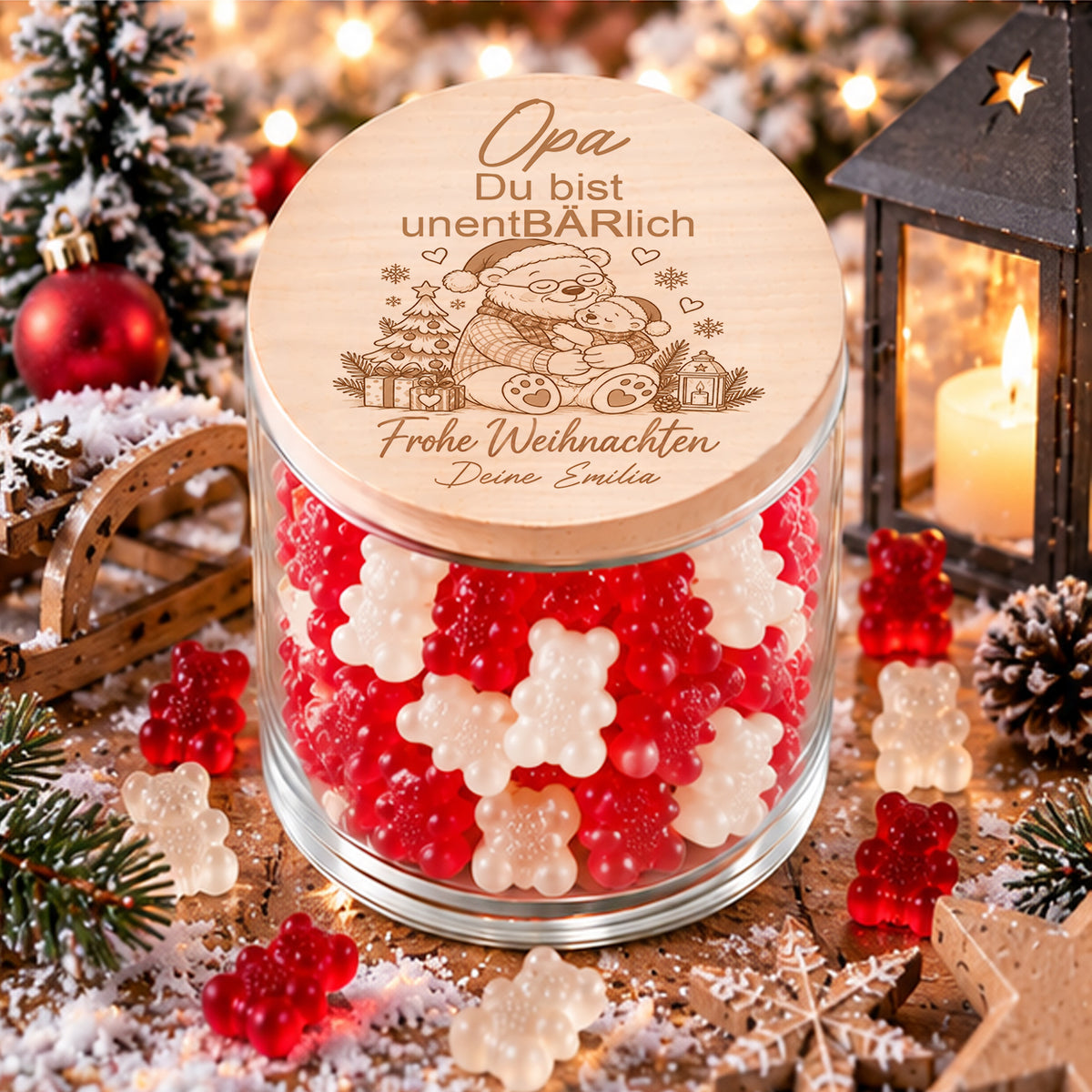 Personalisiertes Weihnachtsgeschenk für Opa vom Enkelkind mit Opa-Bär und einem Bärenkind