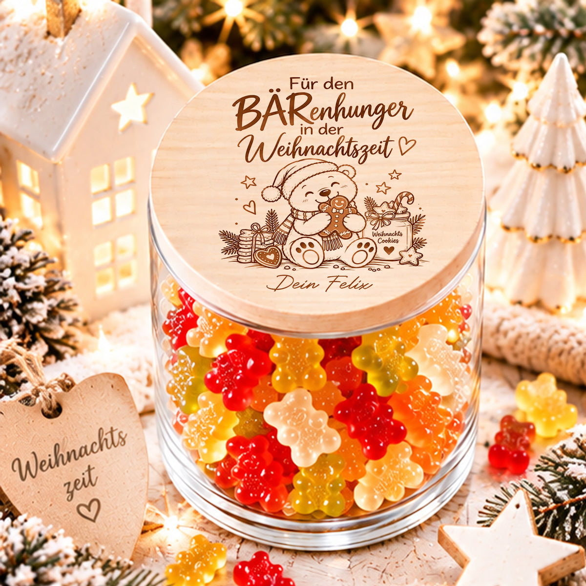 Personalisiertes Weihnachtsgeschenk zum Befüllen mit BÄRenhunger Weihnachtsmotiv